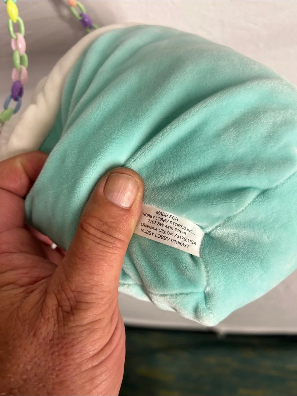 Hobby Lobby Plush Drink Crossbody - Mint, White & Pastel Chain